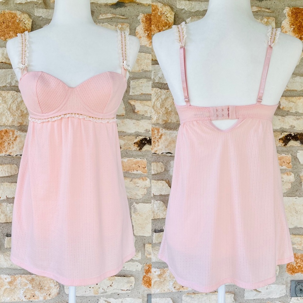 IZOD Womens Babydoll Size Medium Underwire Padded Cotton Nylon Nightie Top Pink